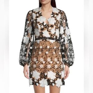 eliatt savill black & white guipure lace embroidered mini prom dress small new